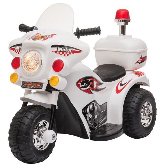 Scooter moto électrique pour enfants policier 6V 3 Km/h avec fonctions lumineuses et sonores, blanc