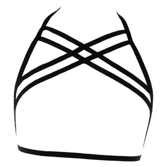 PETM•HS Soutien-gorge Harnais à Bretelles Pour Femme - Soutien-gorge élastique Sans Seins - Lingerie Gothique - Pentagramme - Grande Taille, Rose Rouge