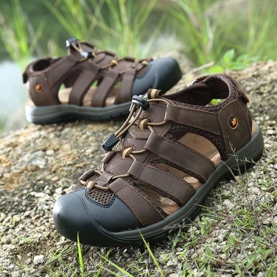 Sandales Randonnée Homme Cuir - Toe Fermé, Semelle Antidérapante - Tailles 38 à 46