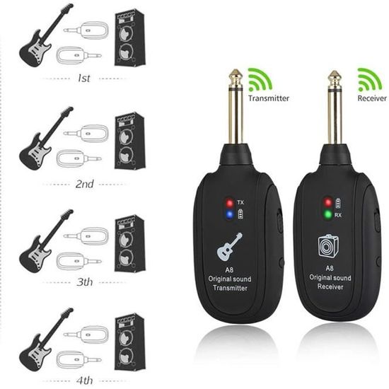 Système Sans Fil Pour Guitare A10 UHF - 2 Modes, Batterie Rechargeable, Portée 30 M, Pour Guitare, Basse, Violon