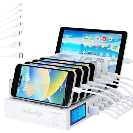 Alltripal Station De Charge Bambou 7 Ports 50W - Organiseur De Bureau Écologique