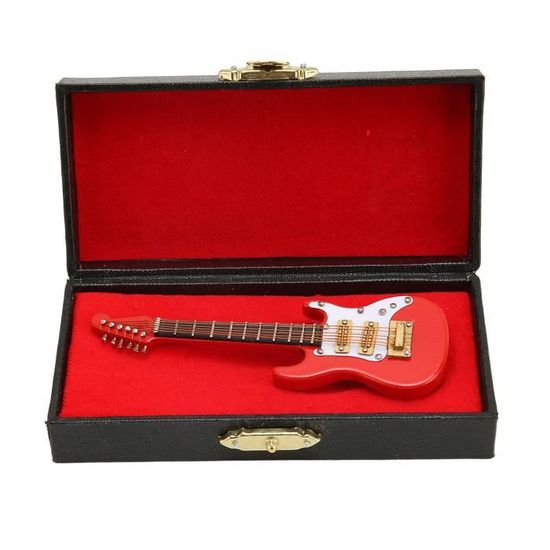 Mini Modèle De Guitare Basse Électrique Noire En Bois - Ornement Musical Avec Support Pour Maison De Poupée Et Décoration