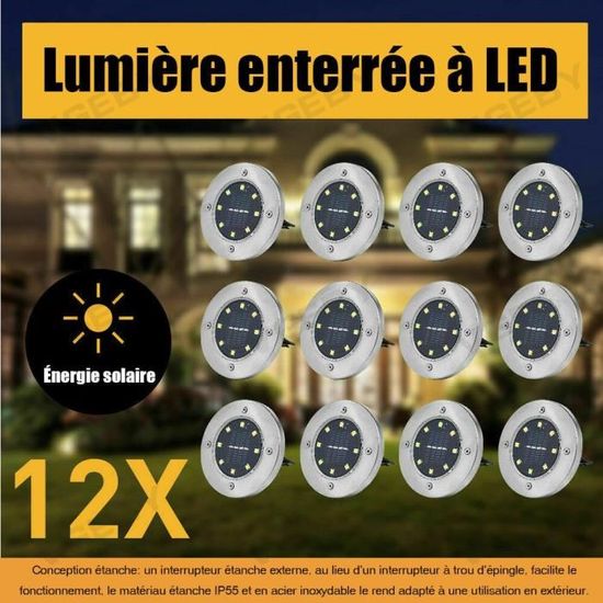 12 Pcs 8 LED Solaire Lumière Enterrée Sous Lampe Au Sol Chemin Extérieur Voie Jardin Décoration YES7