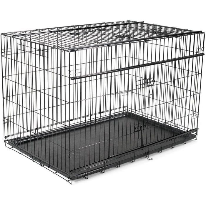 VADIGRAN Cage métallique pliable Premium - 122 x 76 x 84 cm - Noir - Pour chien