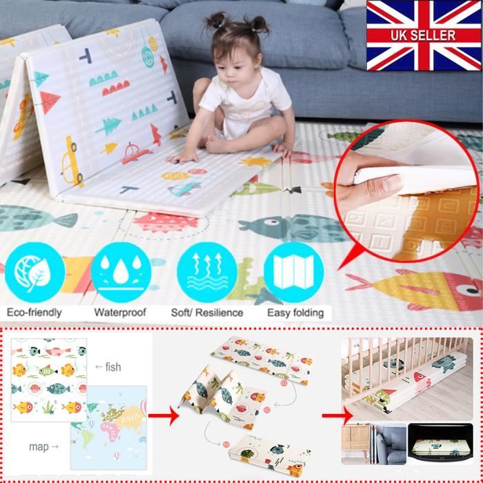 Tapis de Jeu Bébé Enfant Tapis d'éveil Pliable Double Face imperméable à l'eau non toxique 200x180x1 cm Facile à Nettoyer