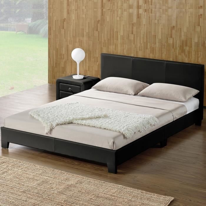 Lit complet + tête de lit + cadre de lit SIMPLI - Noir - 140x190