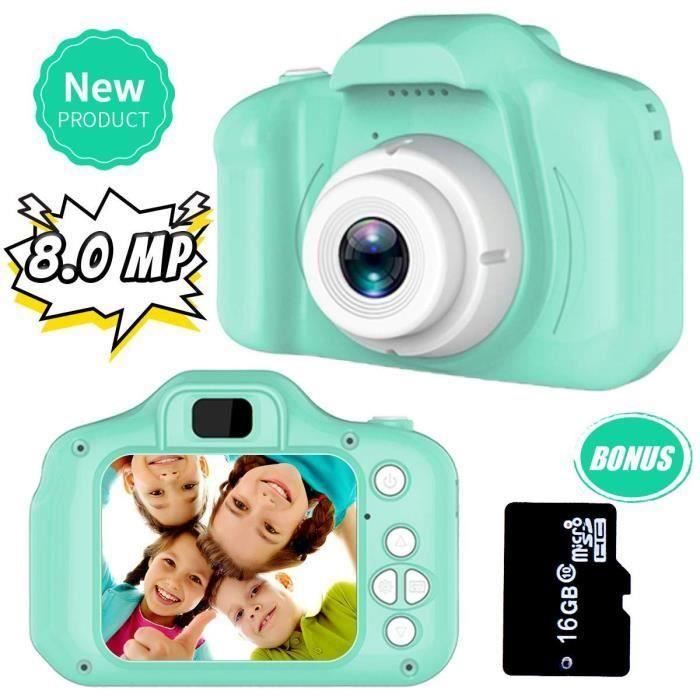 Appareil Photo Enfant,Électronique Jouets 3-8 Ans Garçons , 8MP Vidéo Record avec Carte TF 16 Go vert Cadeaux Anniversaire Noël