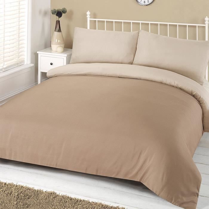 PARURE DE COUETTE Dreamscene Housse de Couette avec taie doreiller reacuteversible Uni Dye Parure de lit Polyester Vison Double1185