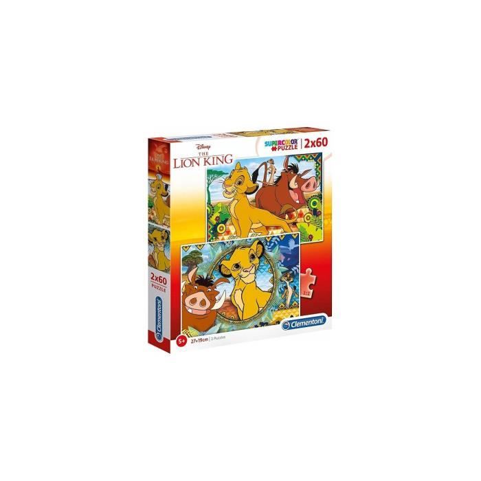 Coffret De 2 Puzzles 60 Pieces Le Roi Lion Avec Simba Timon Et Pumba Dans La Savane - Puzzle Enfant Disney