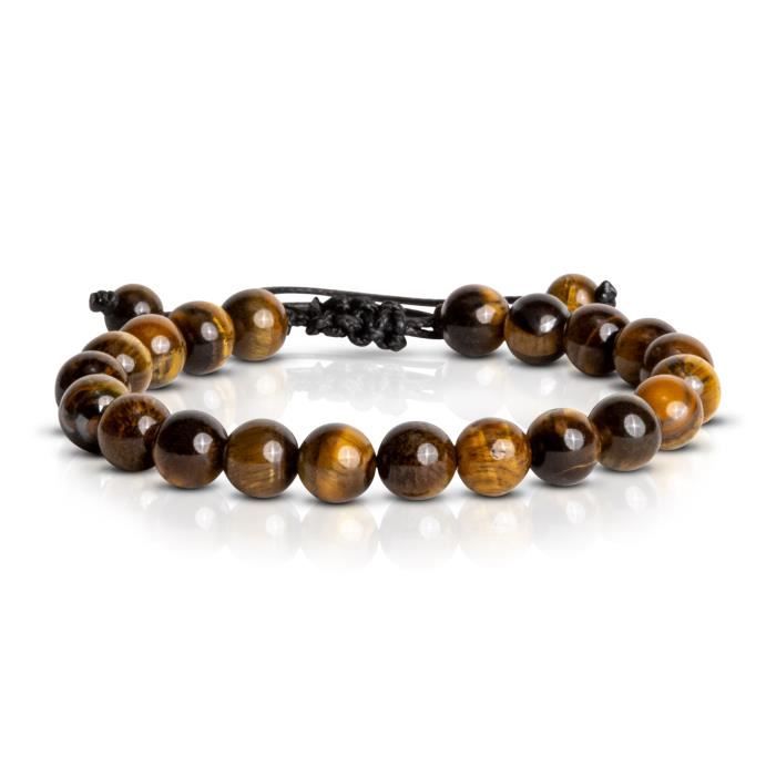 Bracelet Ajustable en Perles Tiger Eye de 8 mm - Pierres Précieuses Naturelles - Taille de 17 à 25 cm - Pour Homme et Femme