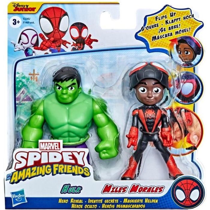 Spider-Man Spidey and His Amazing Friends - F2245 - Identité secrète - Pack 2 pcs Figurines articulées 10cm - Hulk + Miles Morales