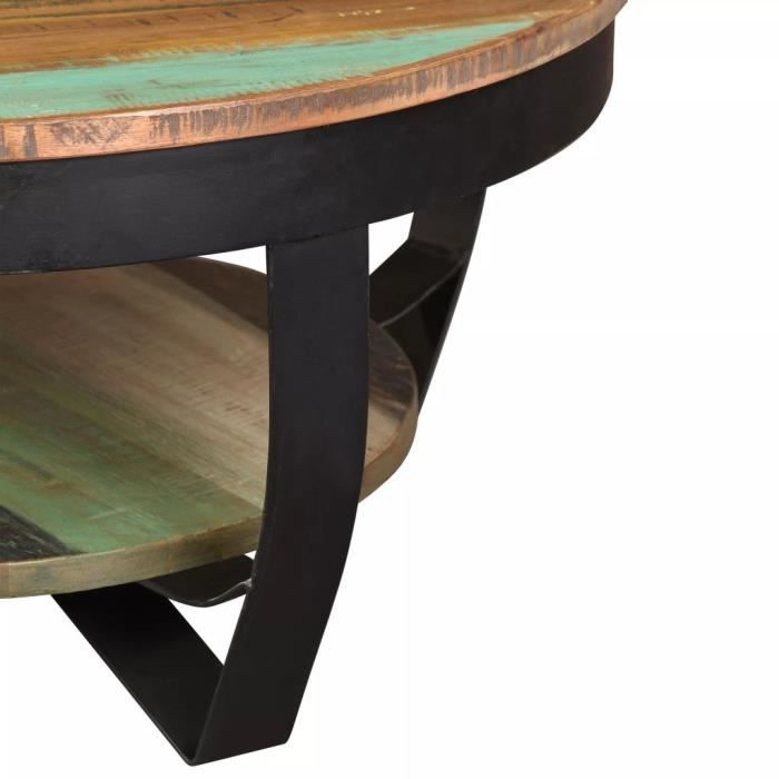 KKmoon Table Basse Rond - Table de Salon - Table Basse Relevable - Table Basse Industrielle en Bois Massif de Récupération 65 x 32