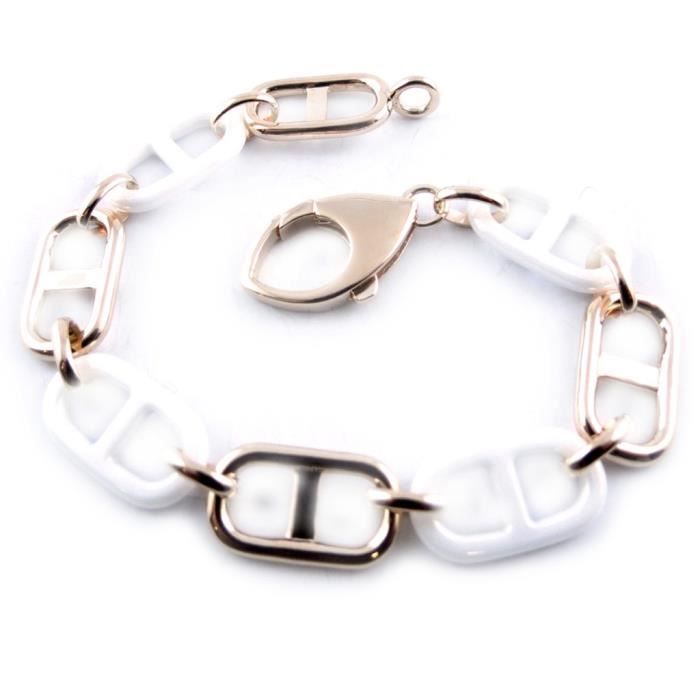 Bracelet Plaqué Or -Maille Marine- céramique bl…