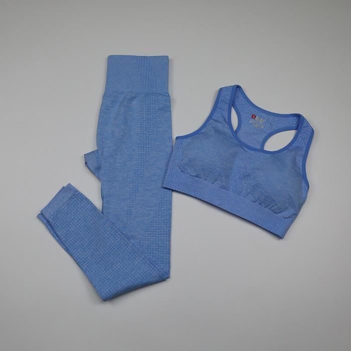 Textile Fitness - Danse,Vital ensemble de Yoga sans couture vêtements pour femmes 3 pièces à manches - Type bra pants sky blue