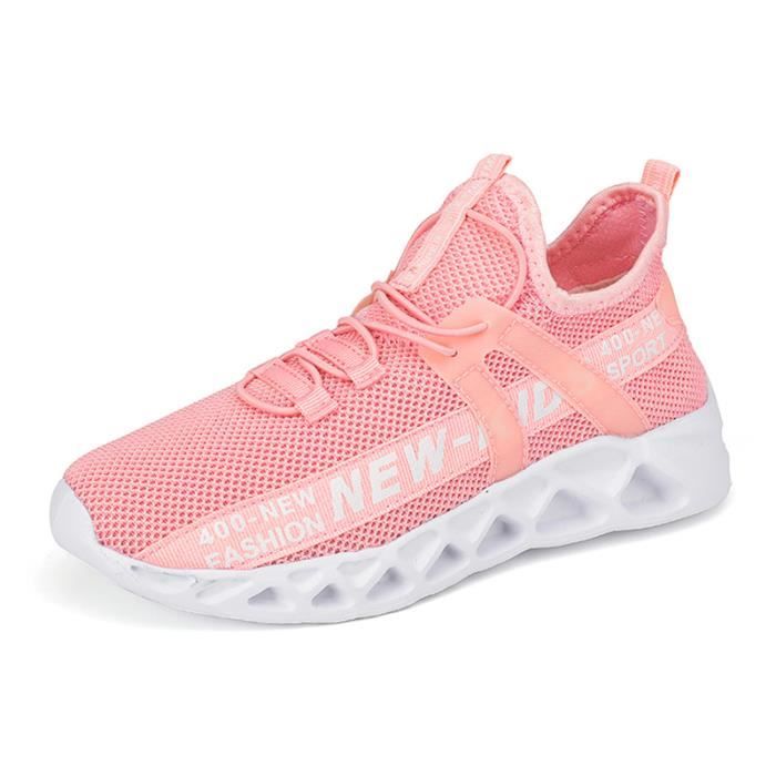 Chaussures de course de sport en maille pour enfants, rose clair et respirant