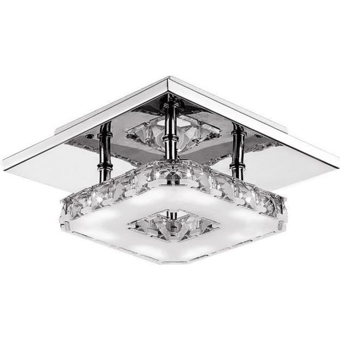 Moderne LED Plafonnier Cristal Brillant Miroir Acier Inoxydable Luminaire Lustre Eclairage (Blanc)