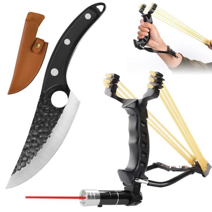 Kit Lance - Pierre de chasse professionnelle lance avec Couteau de Chasse avec Etui pour Camping Extérieur BBQ（Noir）