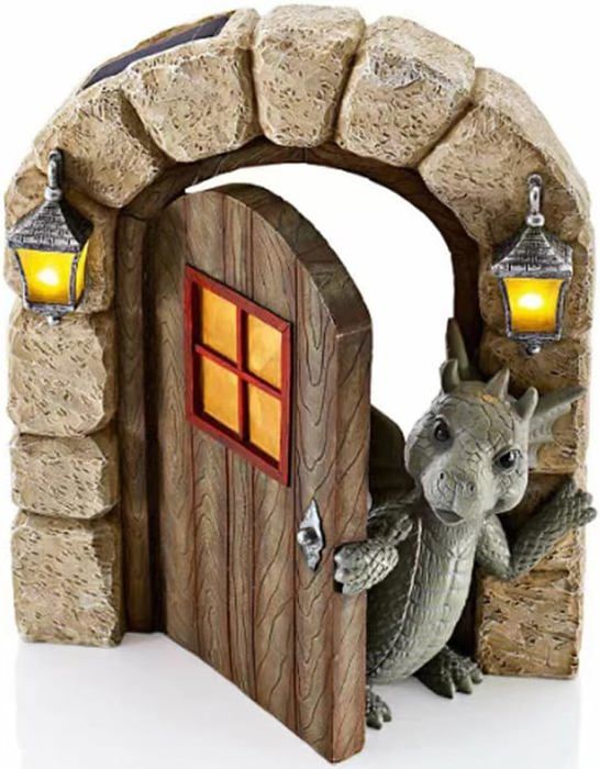 Figurine Dragon Lumineuse - Résine - 12x15x16cm - Décoration Jardin, Balcon - Lumière à Piles