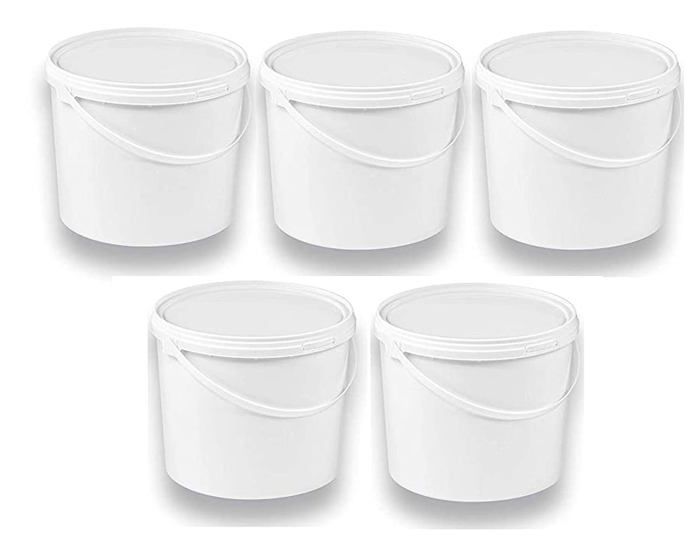 Seau 10 L Blanc Silplast Lot de 5 pièces avec couvercle en plastique alimentaire empilables pour stockage de lait de farine