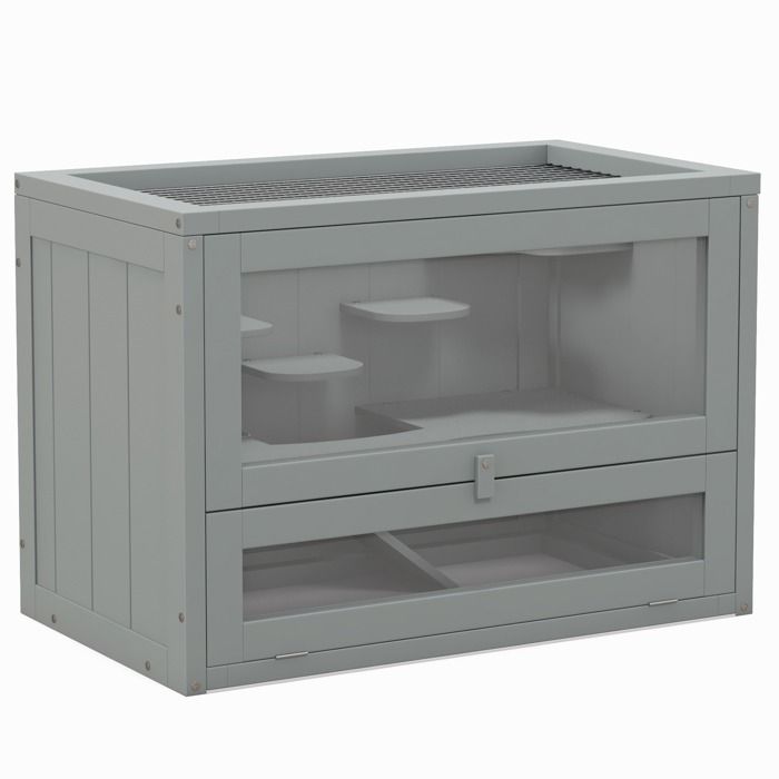 Cage pour hamsters - PawHut - multi-équipements rampe plateformes toit ouvrant grillagé porte - pour souris petits rongeurs - gris Cage pour hamsters - PawHut - multi-équipements rampe plateformes toit ouvrant grillagé porte - pour souris petits rongeurs - gris