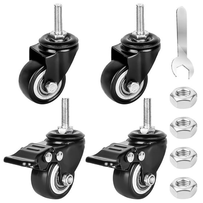 Lot de 4 roulettes de meuble de 40 mm : vis M8 x 25 mm Roulettes fixes M8 Roulettes pivotantes pour charges lourdes Roulettes Noir