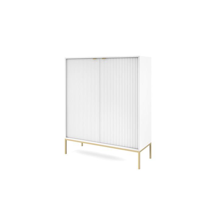 Commode : deux portes six étagères Couleur : blanc couleur structure : or D : l : 104 cm h : 125 cm p : 39 cm