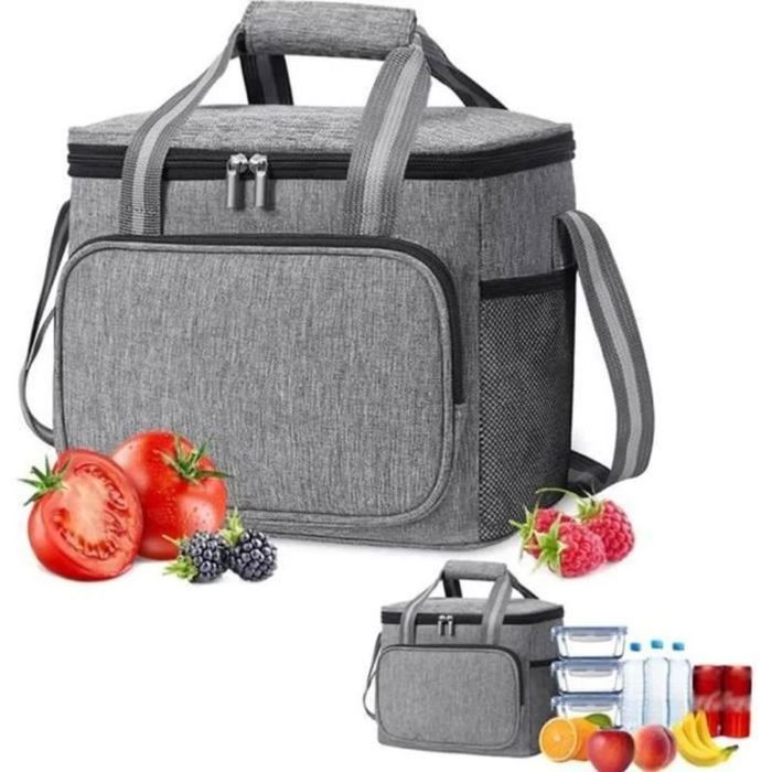 Sac Isotherme 15L Glacière Souple Isotherme Sac Picnic Pliable Grande Capacité Imperméable Sac Réfrigérant à Repas Gris