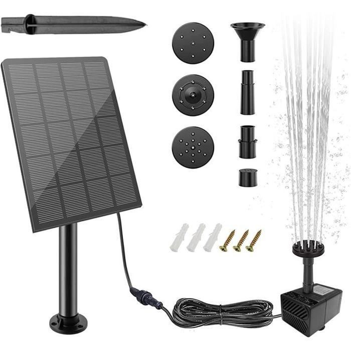 Fontaine Solaire 3.5W Jardin Avec 8 Buses Et 7 Lumières LED - Pour Bassin Et Bain D'Oiseaux