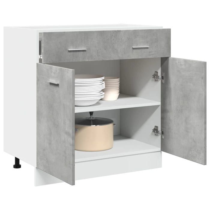 (Gris)Armoire de plancher à tiroir Buffet bas - Espace rangement optimal Lyon Gris béton 80x46x81 5 cm 867660