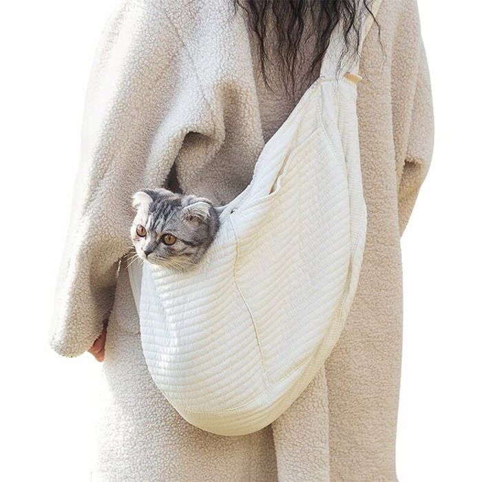 Sac Bandoulière pour Chien et ChatSac Transport Portable Mains Libres pour Animaux de Compagnie à Bandoulière Large et Respirant