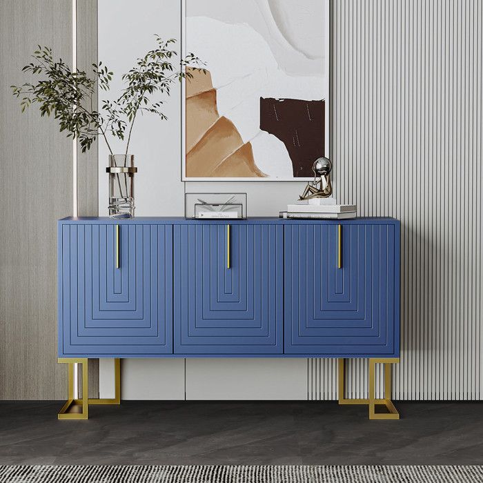 Buffet moderne - 3 portes - Bleu - MDF et panneaux de particules - Design contemporain