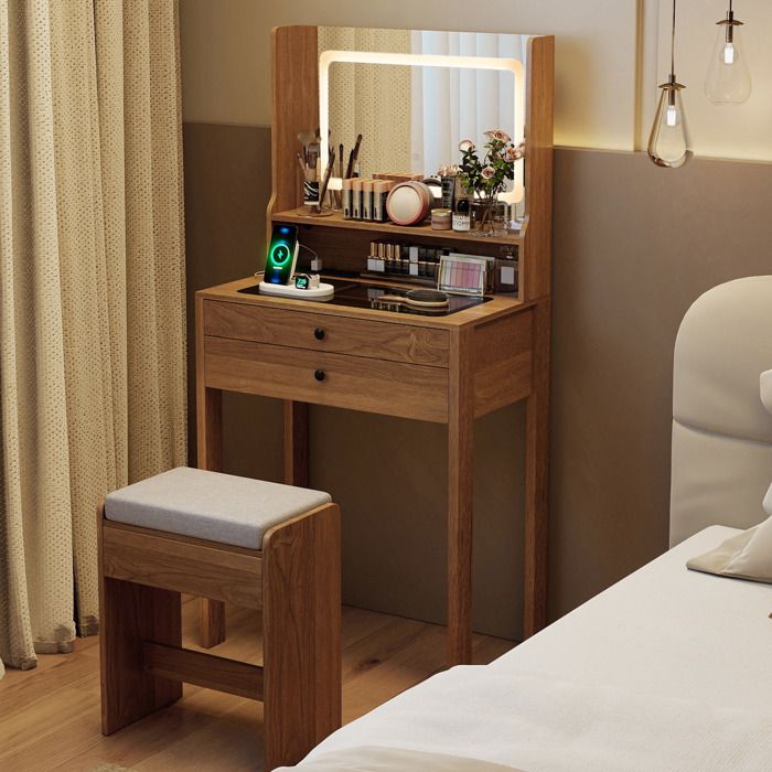 Ensemble Coiffeuse et Tabouret COSTWAY Miroir Lumières à 3 Modes dÉclairage Station de Charge 2 Tiroirs Cadeau Idéal Naturel Ensemble Coiffeuse et Tabouret COSTWAY Miroir Lumières à 3 Modes dÉclairage Station de Charge 2 Tiroirs Cadeau Idéal Naturel