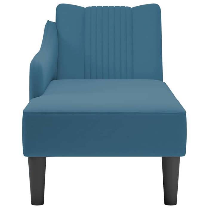 Bleu Fauteuil long de sol - SOLOMON - Chaise longue - 1 place - avec accoudoir droit bleu velours CCC2498