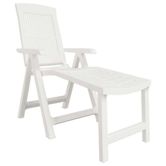Chaise longue en plastique - JILL - Blanc - 60x114x110 cm - Pliable - Dossier réglable - Résistance aux intempéries