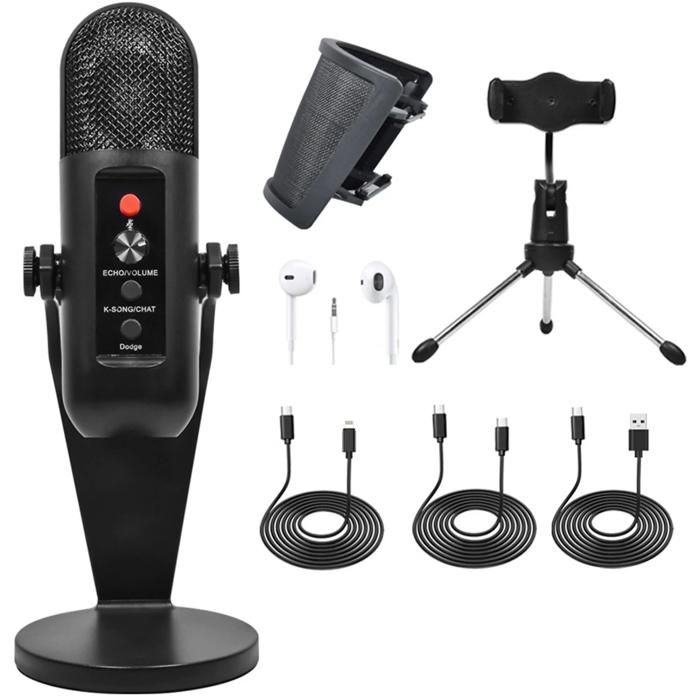 Microphone PC qualité audio haute définition USB idéal pour les réunions le streaming en direct et les jeux noir