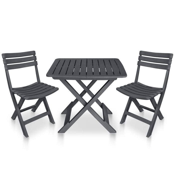 Ensemble de bistro pliable - vidaXL - 3 pièces - Anthracite - Plastique durable - Résistant aux intempéries