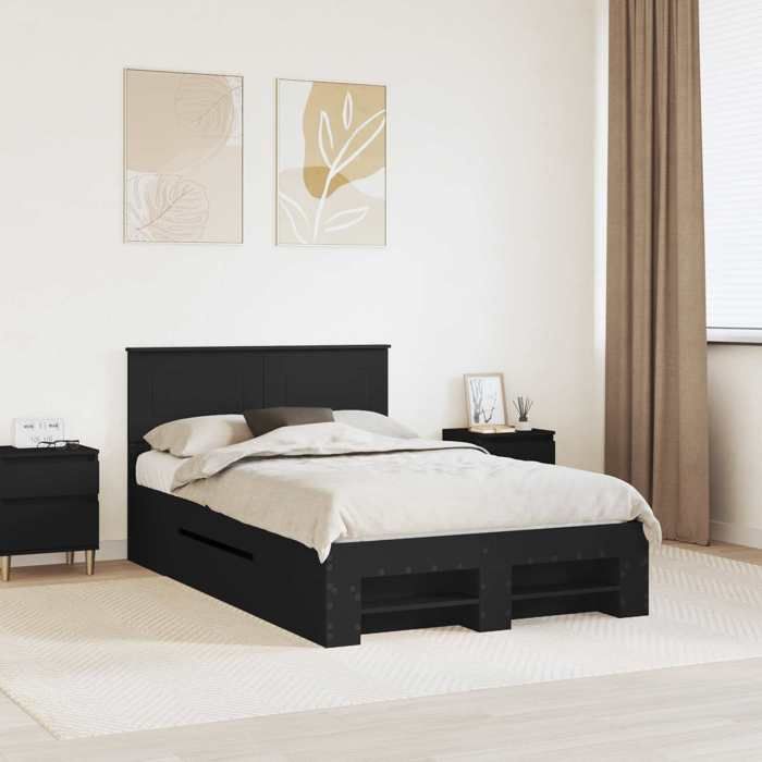 Noir Cadre de lit moderne SARAZYJ Lit chambre Noir 120 x 200 cm Bois dingénierie E3416