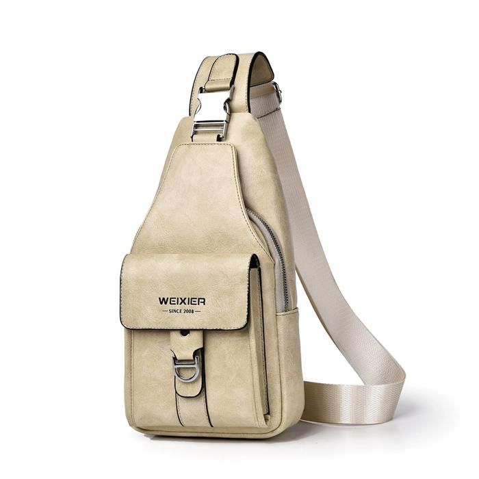 Sacoche Homme Bandouliere Sac de Poitrine - XJYDNCG - PU Cuir - business Loisir - Beige