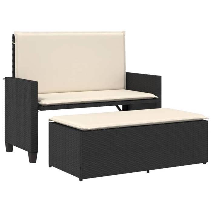 STAR SALE® Banc de jardin( 1 pc) - Banquette - avec coussins - et repose-pied noir résine tressée 122x55x97 cm T4059