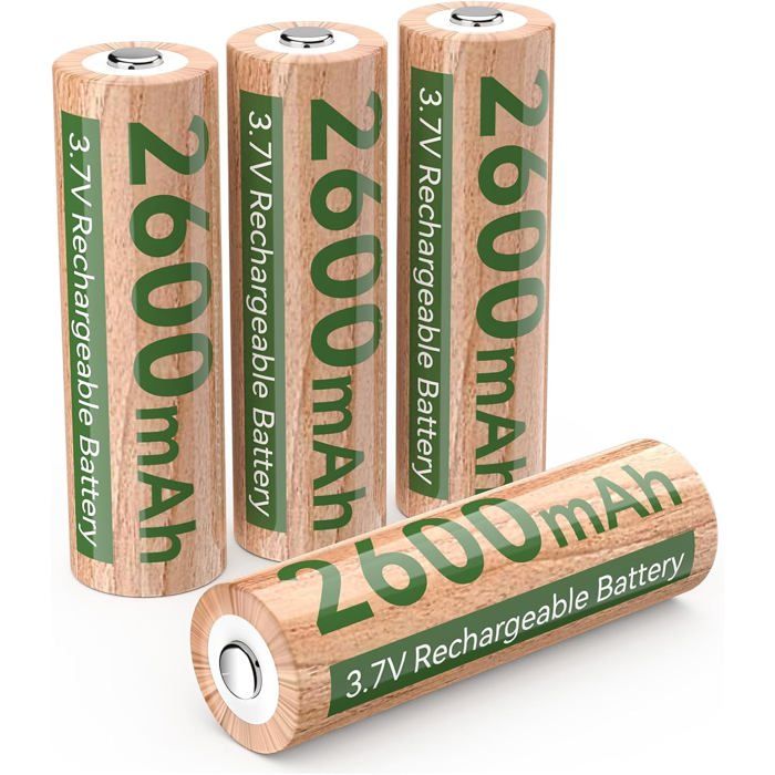 4PC Batterie Lithium-Ion Rechargeable 3 7V 2600mAh Batterie Finie avec Protection Intégrée Bouton Supérieur pour Lampes Torches LED