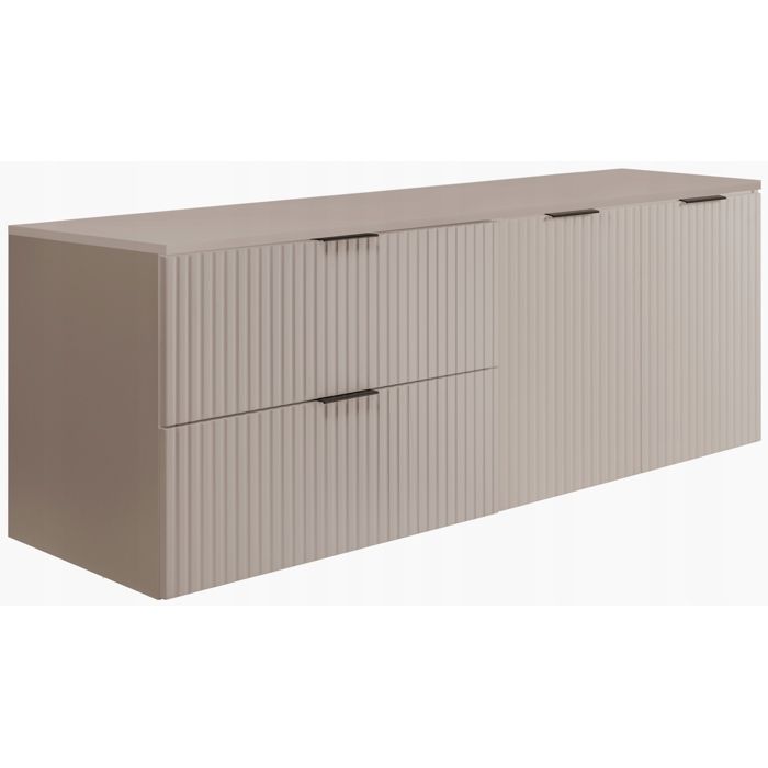 Meuble sous Lavabo 140 cm FLOW - Façades rainurées - avec plan de travail - Cachemire - 140x46x57 cm