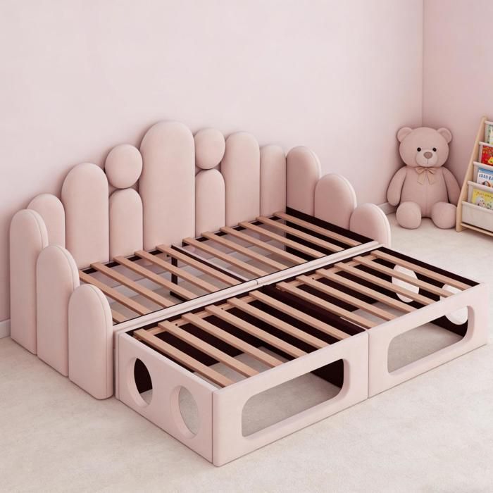 HOMVRA Lit double 180x200 cm lit banquette lit adulte avec espace pour animal et sommier velours rose (sans matelas)