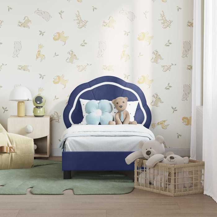 BEAU Cadre de lit - Tête de lit - SARAZYJ - Meuble de chambre - 1 Personnes - pour tout-petit avec tête de lit Bleu polic