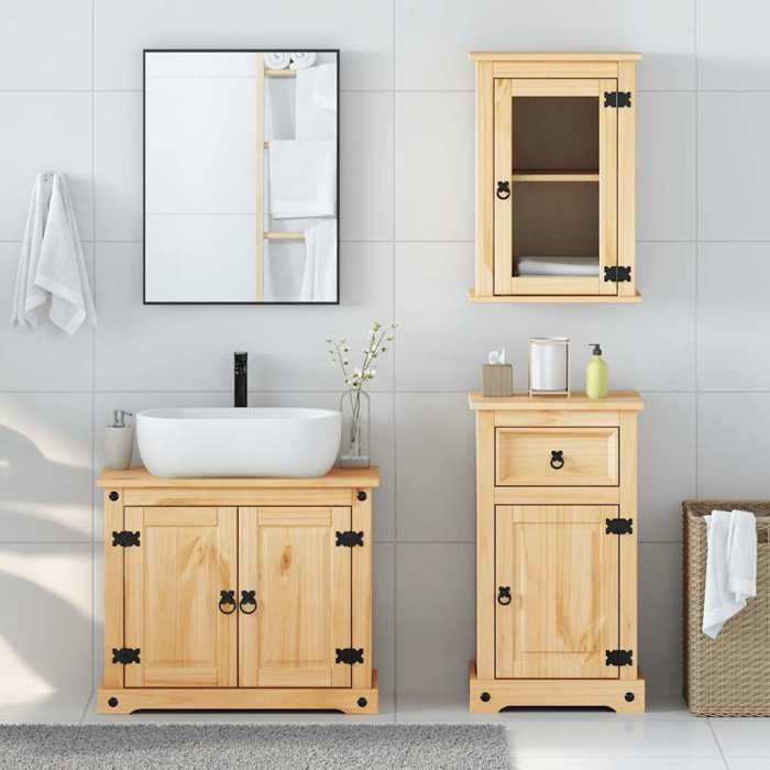 Meuble de salle de bain en 3 pcs - ARMOIRE/COLONNE WC - Corona bois pin massif 73x33x60 cm L5051