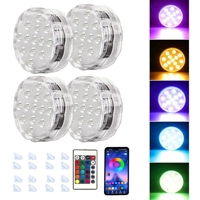 Lumière LED Submersible 4 P LED Piscine Sous leau IP68 Étanche 16 RGB Couleurs avec TélécommandeLumières de Baignoire Étanche