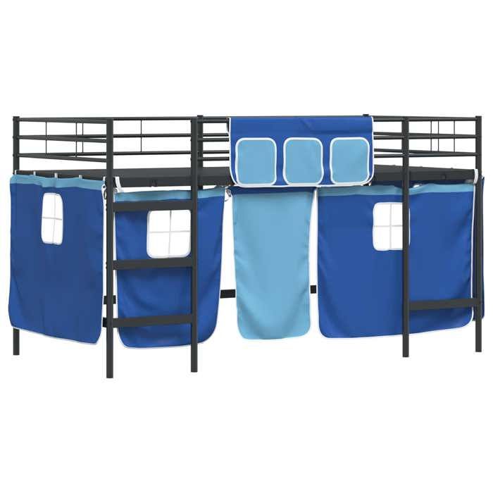 Lit 107x200cm - VIDAXL - Cadre de Lit mezzanine pour enfants - - avec Rideaux Noir et Bleu L16113