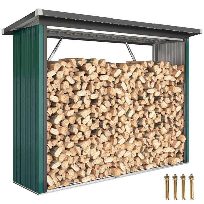 Abri-bûches couvert - Outsunny - plancher surélevé et toit incliné montage rapide - acier galvanisé - 213x665x150cm - vert