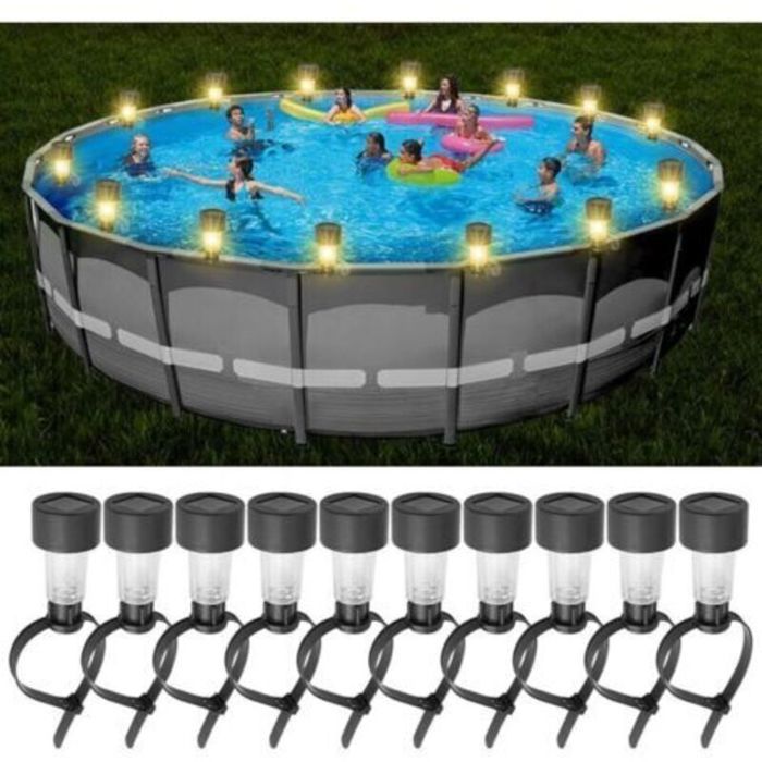Lot de 10 lampes solaires de piscine de clôture éclairage de piscine éclairage de bassin lampes solaires étanches pour déc