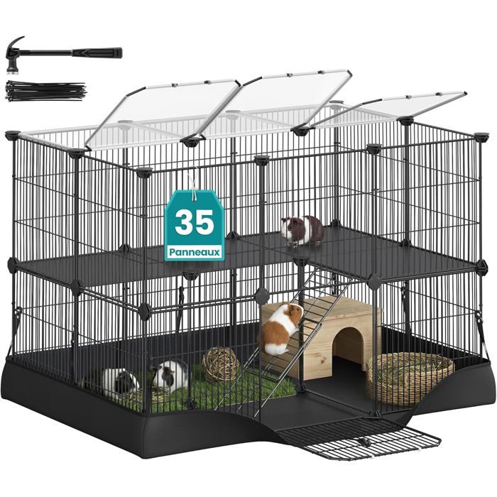 Enclos pour petits animaux à 2 niveaux 35 panneaux - 93 x 63 x 615 cm - Convient pour lapins et cochons dInde