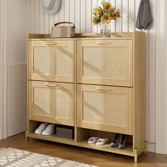 Armoire à chaussures - MINIMAL - Minimal Home - 4 portes - Chêne clair - Étagère supérieure